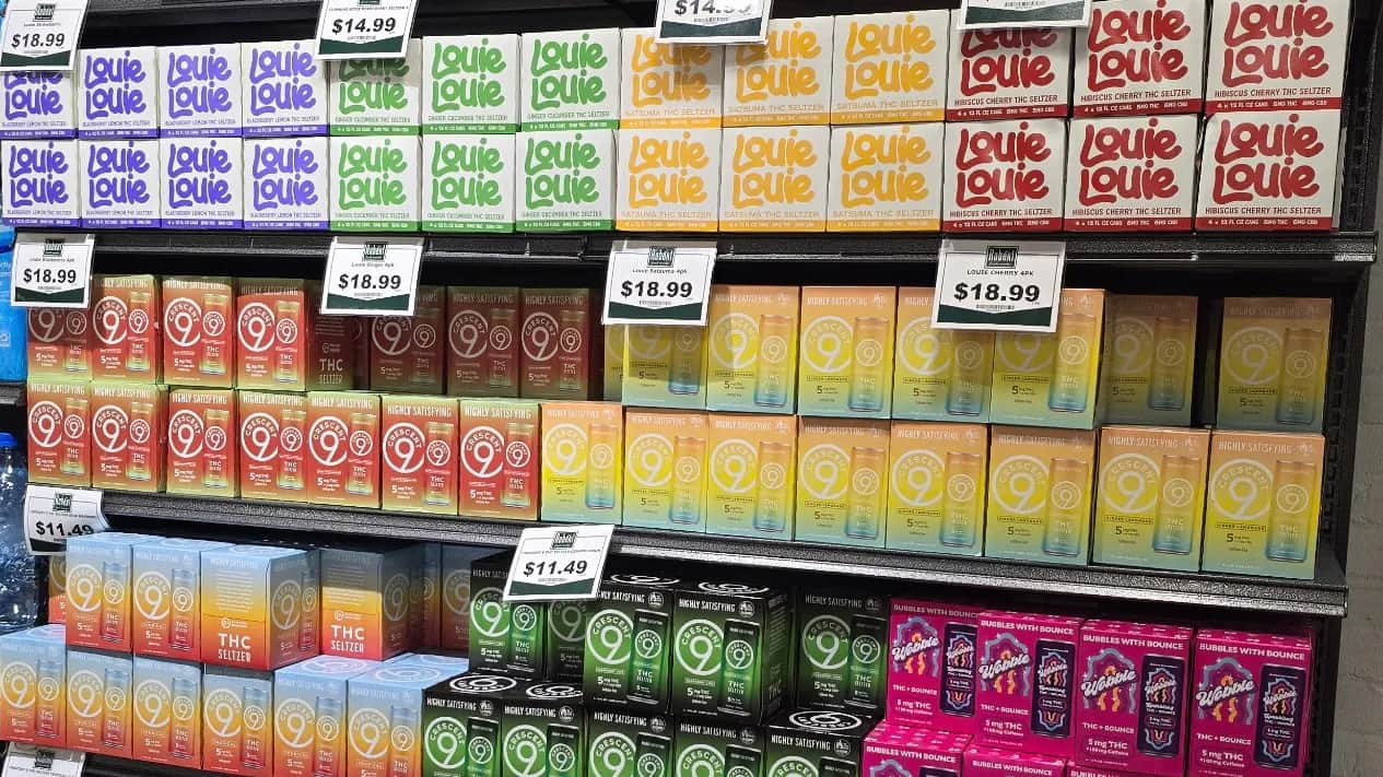 Retail beverage shelves representing Louisiana's hemp beverage market